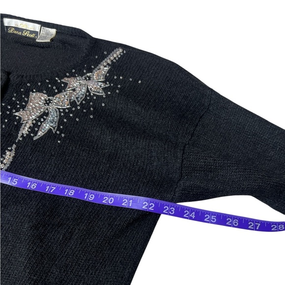 Vintage Dana Scott Lambswool Angora Sequined Button Down Cardigan Bow Sweater - Picture 6 of 11